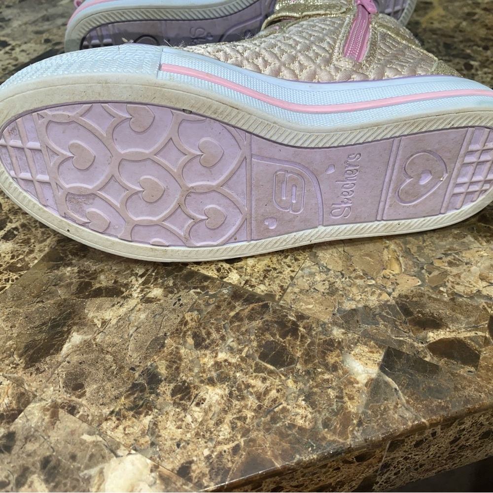 GUC girls Skechers Twinkle Toes Kids Sneakers - Gold and Pink size 1 - Picture 12 of 13